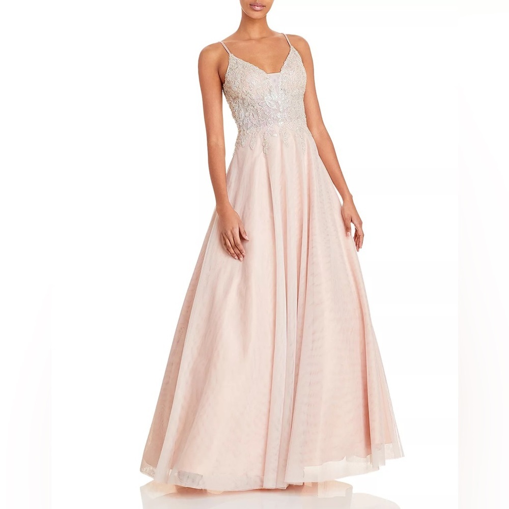 AQUA Blush Paisley Appliqué Gown - Picture 1 of 4